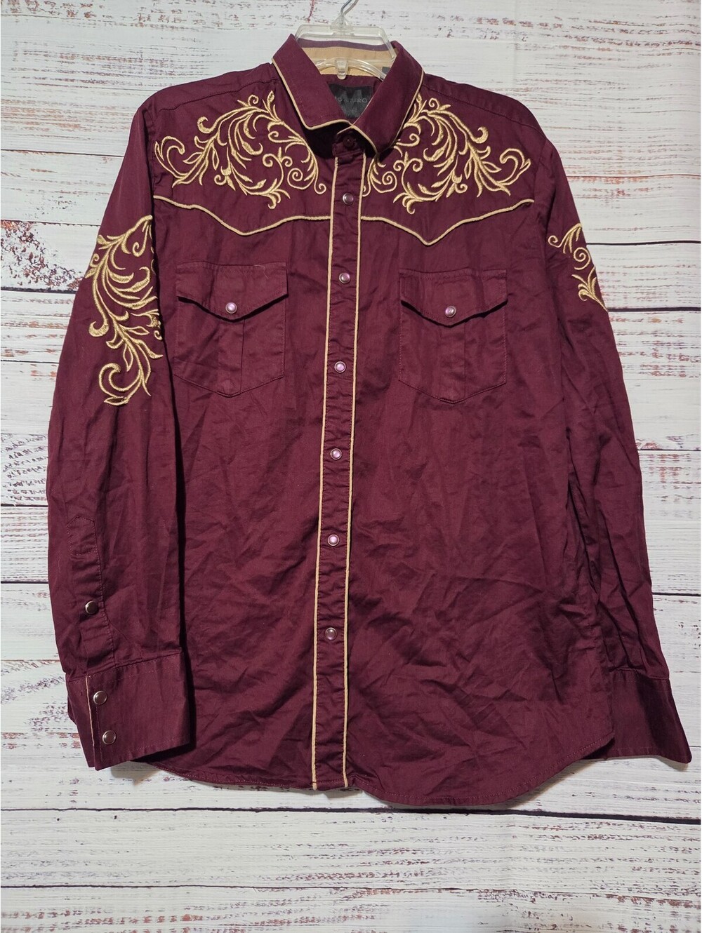 Montero Western Shirt Size L Burgundy Embroidered Pattern Casual